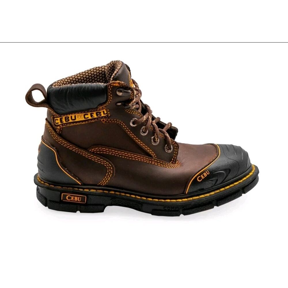 CEBU BORCE SHA CAFE Soft Toe Brown Leather Work Boots Size 6.5